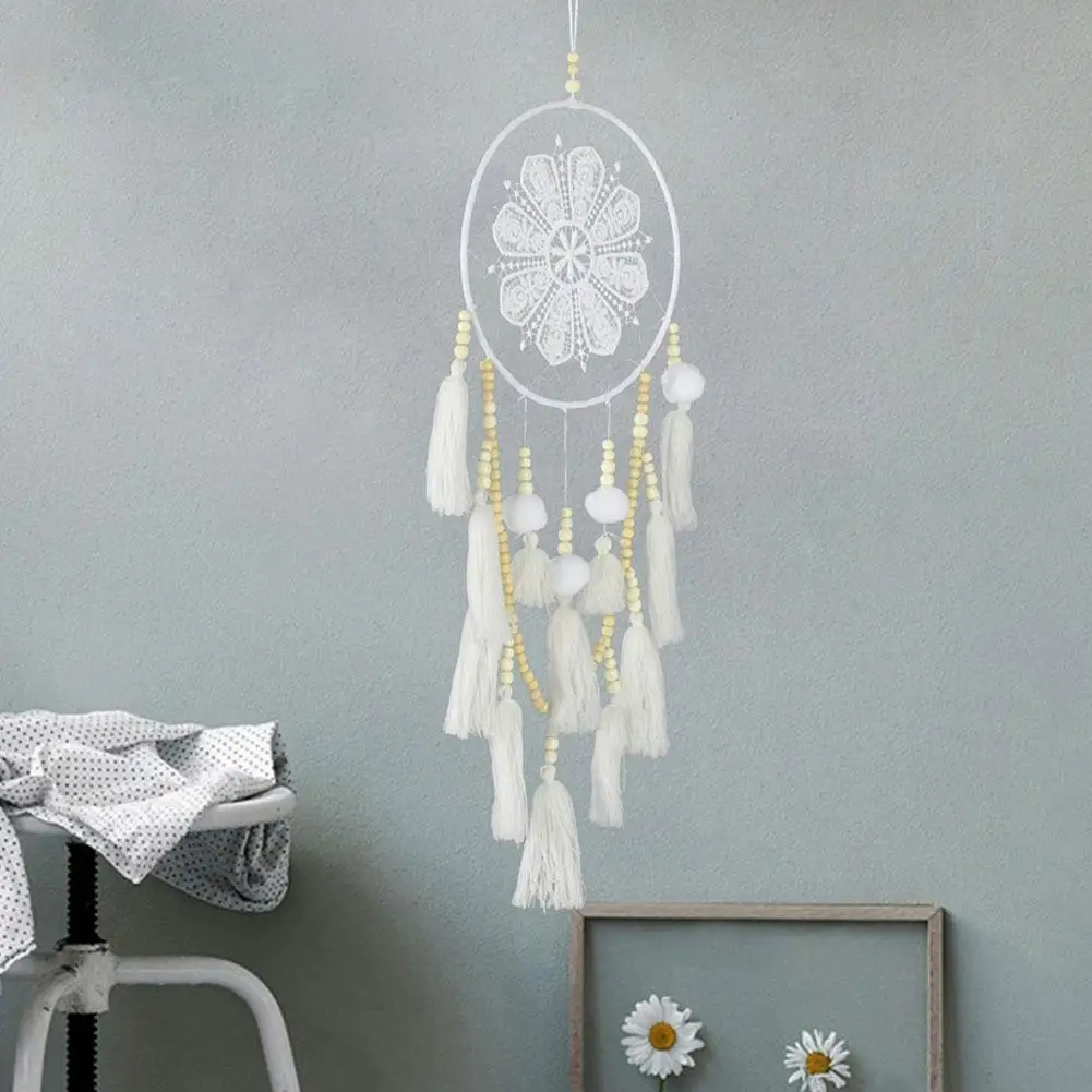 Handmade White Fringed Crafts Pendant Pendant Dream Net Tassel Pendant For Bedroom Wedding Decoration Wall Mount