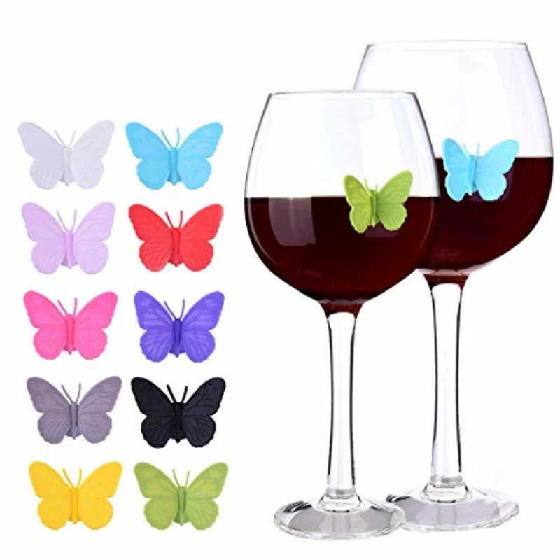 6PCS Wine Glass Marker Silicone Butterfly Wine Glass Charm Cup Marker Identifier Party Cocktail Cup Decor Label Differentiator wine glass marker wine glass decorations