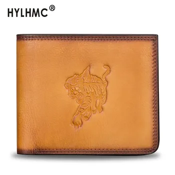 

Vintage Leather Mini Purses Men's Wallet Card Holder Short Zipper Wallets First Layer Cowhide Retro Thin Section Simple Tide Men