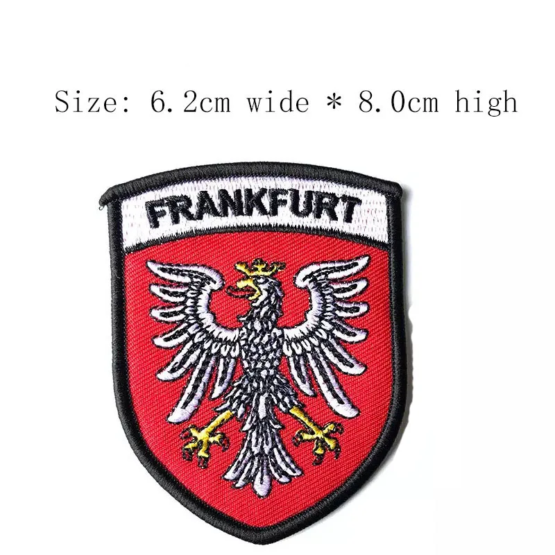 

FRANKFU eagle Free shipping red shield embroidery patch 6.2cm wide iron on sew on/room decoration/city patch (10Pcs)