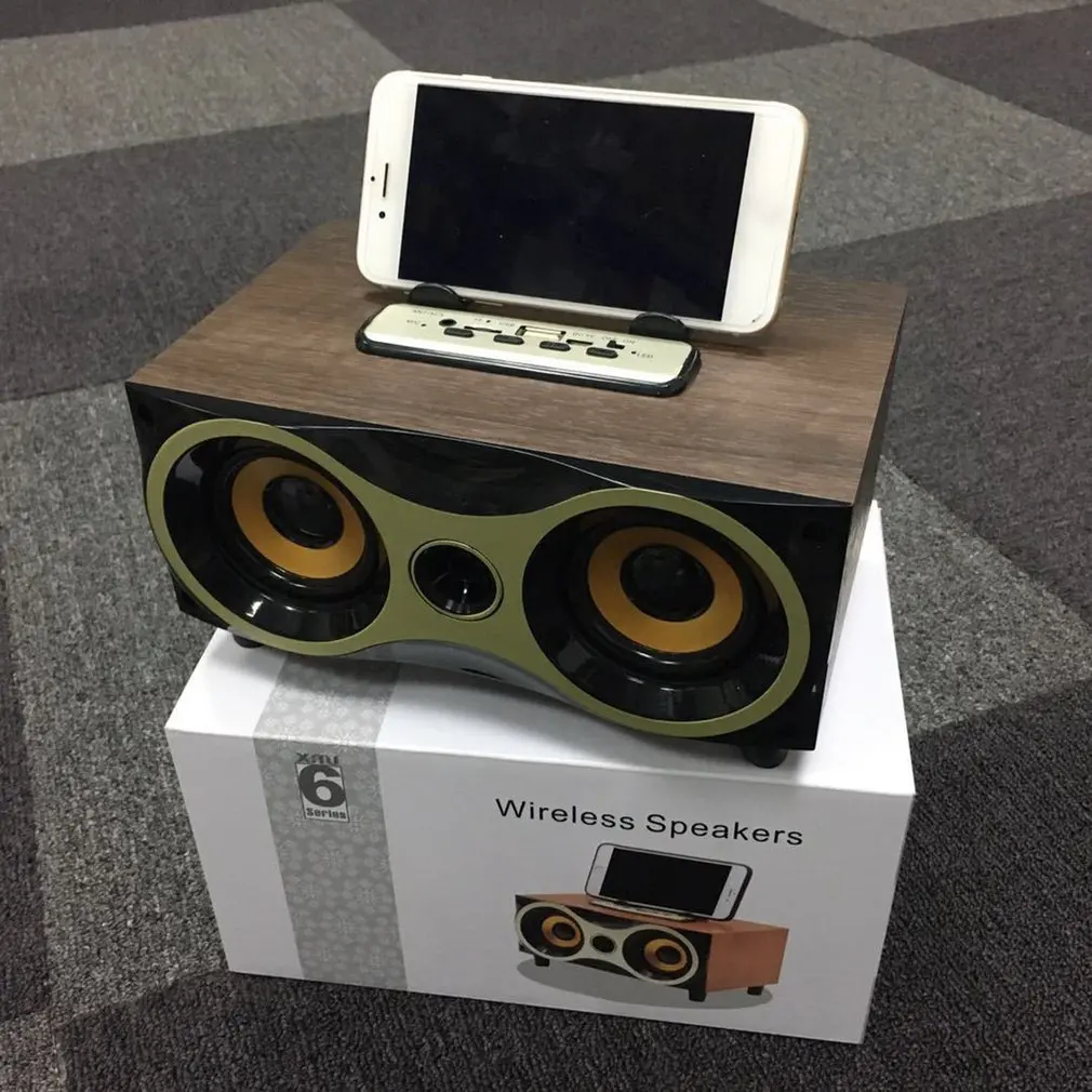 Ретро беспроводной Bluetooth деревянный зерна динамик сабвуфер стерео Поддержка FM радио MP3 AUX USB Handsfree колонки с микрофоном для телефона ПК