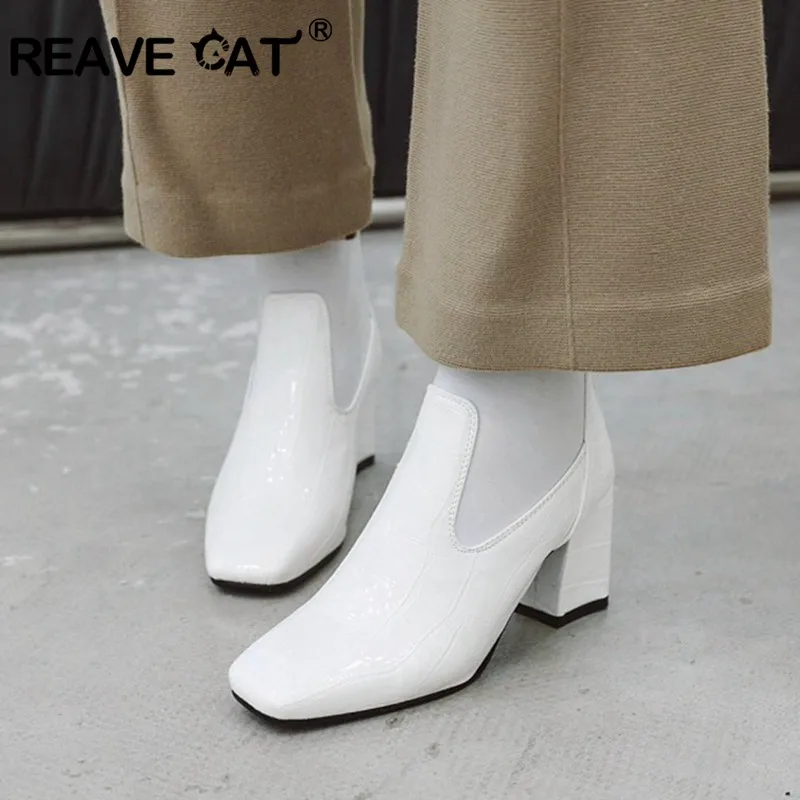 

REAVE CAT Size 32-48 Woman Boots Winter Warm Ankle Chelsea Boots Woman Shoes elastic Short Booties Ladies Footwear White Red