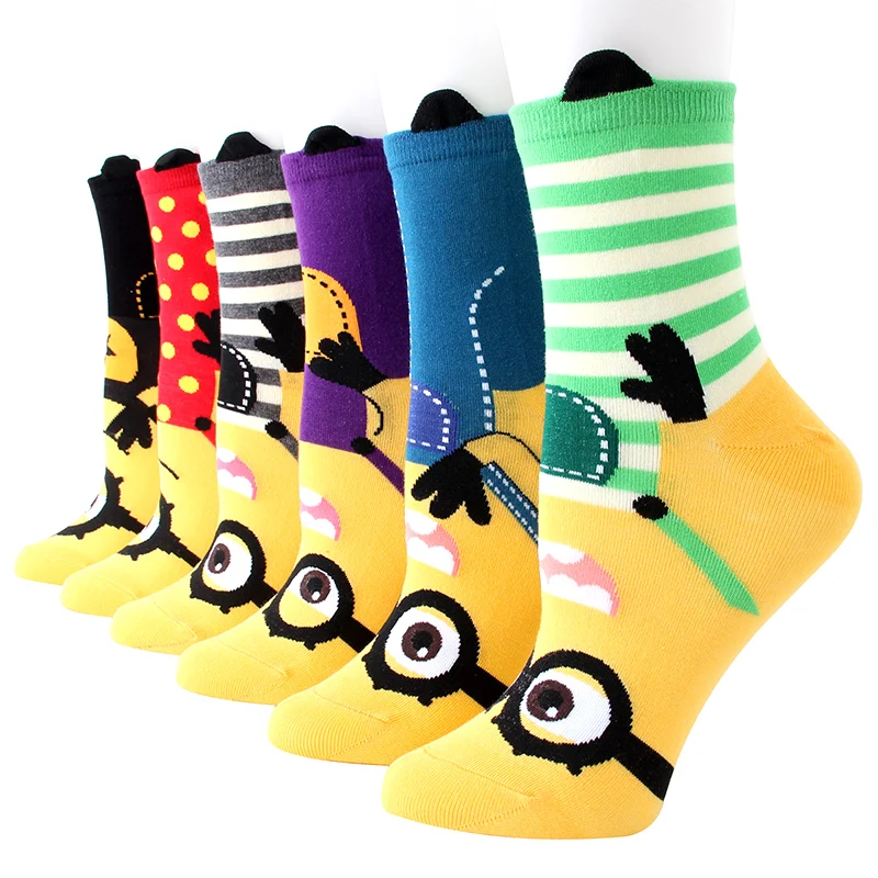 5 пар/лот, женские носки с героями мультфильмов, хлопчатобумажные забавные носки с рисунками животных и фруктов, теплые носки с милым разноцветным рисунком на зиму и осень - Цвет: Comb7