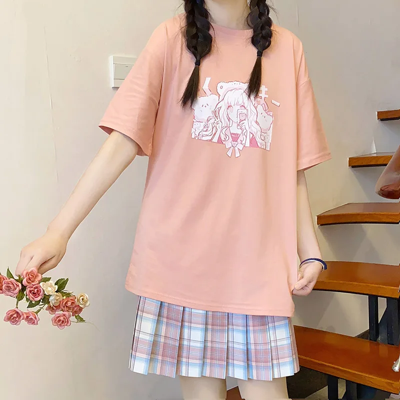 SOSHIRL Kawaii Anime Girl T Shirt Pink Emoticon Girls T-shirt Funny Women  Summer Streetwear Harajuku Unisex Rina Tennoji Tops - AliExpress