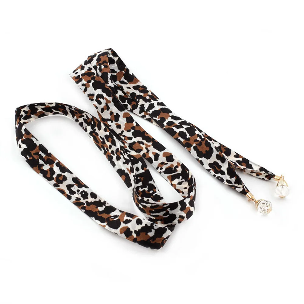 Leopard Женские цветочные узелки ткани ремни кристалл кулон шифон ленты пояс декор BLTYN0355 - Цвет: Leopard