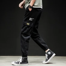 Уличная одежда, мужские брюки с несколькими карманами, с принтом, брюки-карго, с эластичной резинкой на талии, черные, зеленые, хаки, S-3XL, брюки