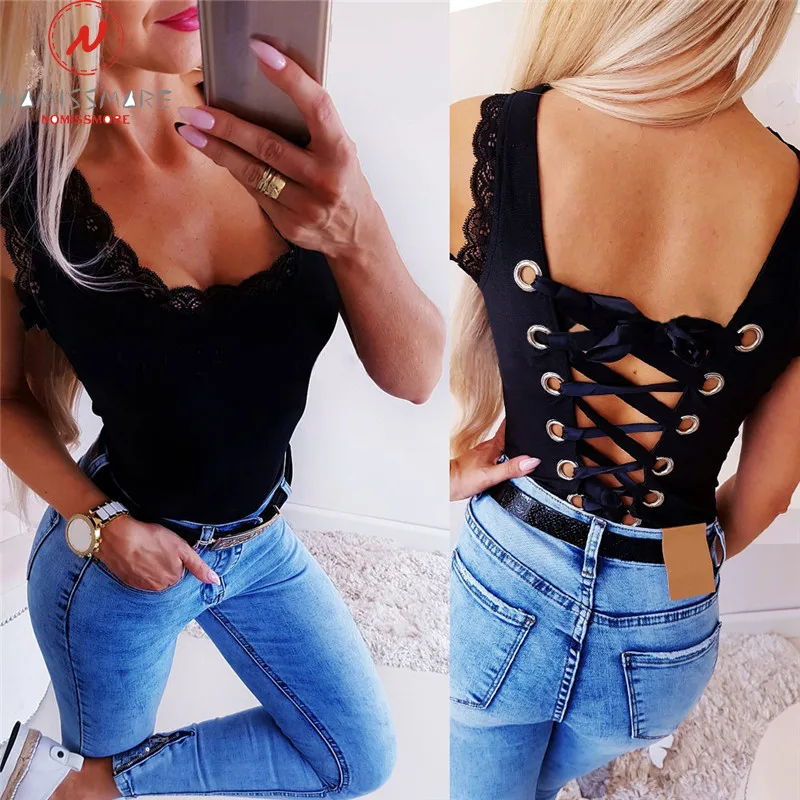 Women Bodysuits Mesh Patchwork Hollow Out Design Lace Decor Sleeveless O-Neck Solid Bodysuits Lady Skinny Top for Streetwear Women Bodysuits Mesh Patchwork Hollow Out Design Lace Decor Sleeveless O-Neck Solid Bodysuits Lady Skinny Top for Streetwear