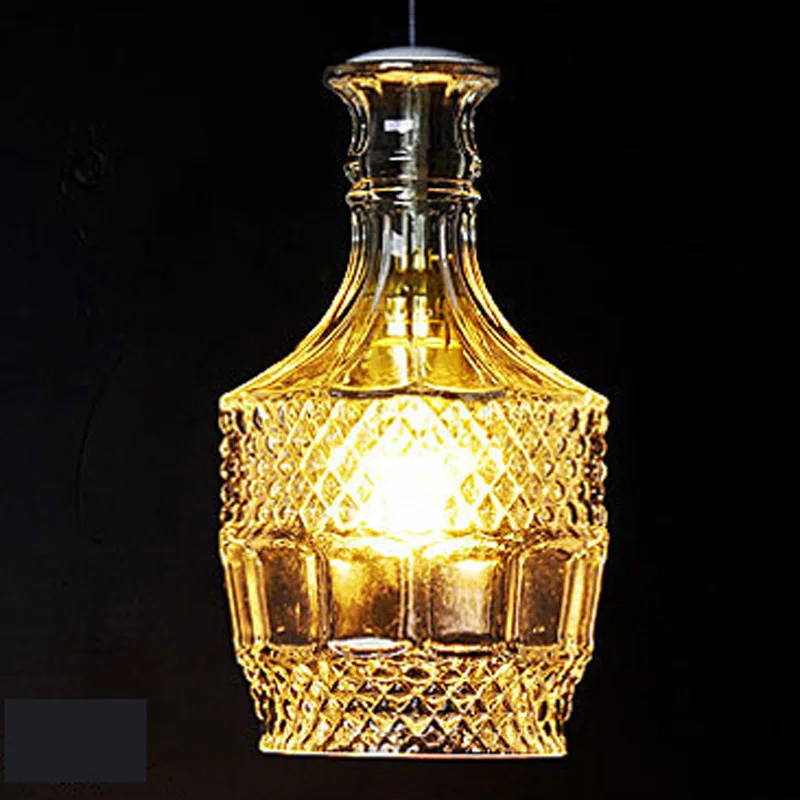 

Loft Crystal Glass Retro Dining Room Bar Carved Glass Bottle Pendant Lamp 220V