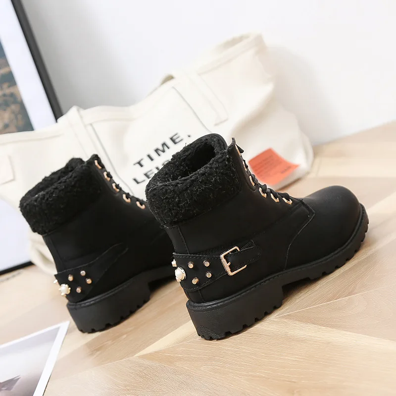 Size36-43; женские зимние ботинки; женские ботинки на платформе; повседневные ботильоны на шнуровке; женская обувь с круглым носком; Зимние ботильоны