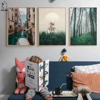 

Strange Astronaut Wall Art Canvas Painting Nordic Posters And Prints Landscape Venice Forest Wall Pictures For Living Room Decor
