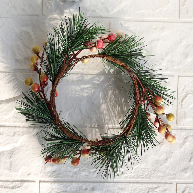 Рождественский декоративный орнамент свеча, рождественские искусственные цветы, сосновый венок, Ягодное кольцо для дома, вечерние свадебные украшения