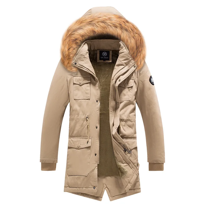 Зимняя мужская куртка со стоячим меховым воротником, мужская куртка-парка, мужские военные однотонные толстые флисовые куртки и пальто, мужские зимние теплые парки
