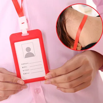 

1Pcs New Name Credit Card Holders Women Men PU Bank Card Neck Strap Card Bus ID Holder Students Kids Identity Badge With Lanyard