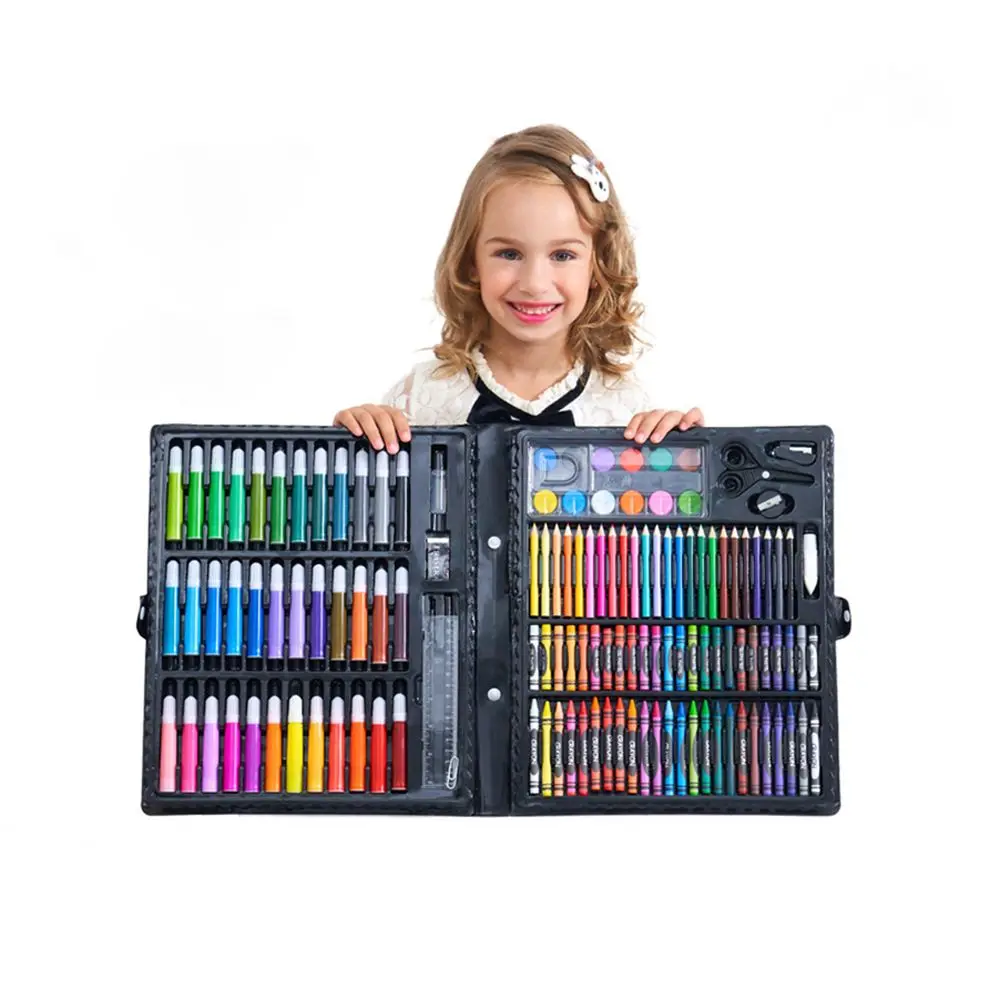 

150pcs Artist Kit Painting Watercolor Pen Set with Wood Storage Box , Crayon Kit Kindergarten Drawing for Kids