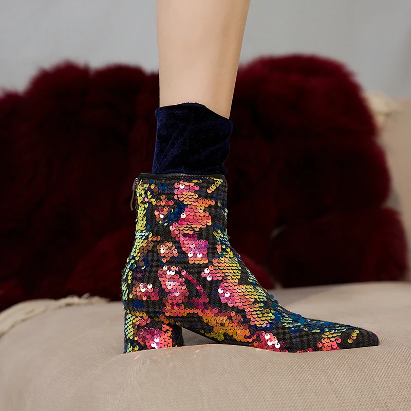 

Women's Boots winter The New fashion Woolen fabric with Sequin Pointed zipper high-heel Short Women's boots plus size 33-40