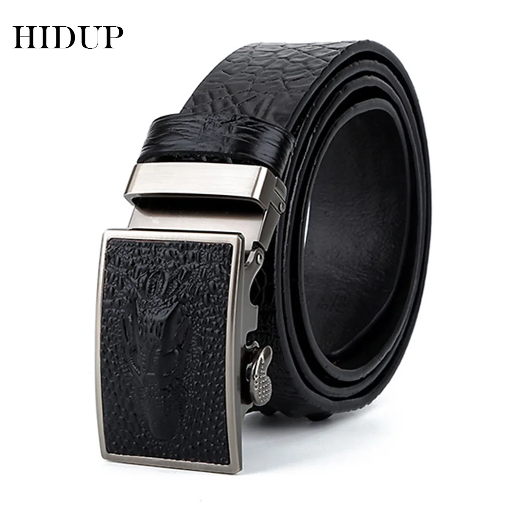 HIDUP New Design Quality Crocodile Pattern Cow Cowhide Leather Ratchet Belts Fashion Style Automatic Buckle Metal for Men NWJ699