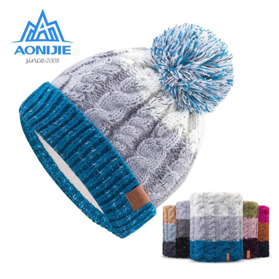

AONIJIE Adult Children Thick Cap Winter Fleece Lined Knitted Hat Cuffed Beanie Skull Cap Circle Loop Scarf For Skiing running