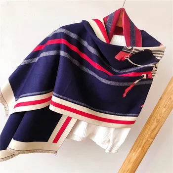 

2019 Real Winter Hijab On The New Imitation Cashmere Warm Shawl Double-sided Printed Stripe Close Skin Shawls Beach Towels