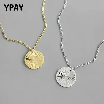 

YPAY 100% Authentic 925 Sterling Silver Necklaces for Women Korean Geometric Round Tag Glint Pendant Necklace Jewelry YMN189