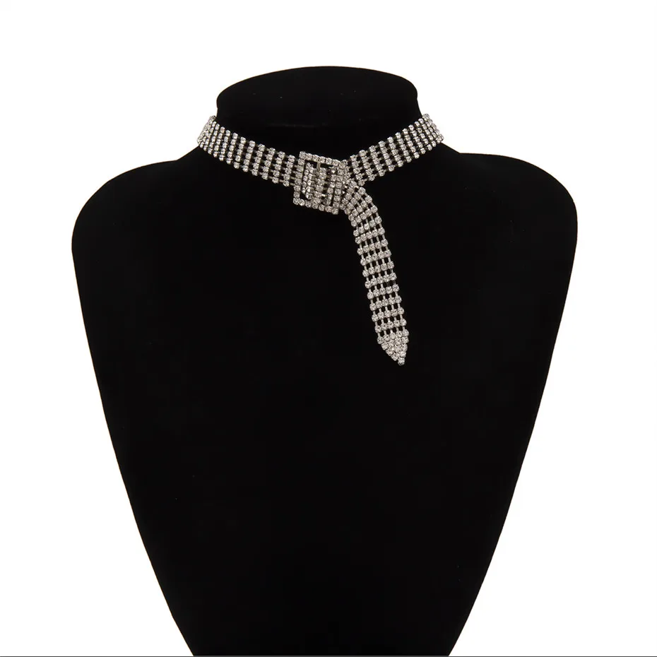 Necklace IngeSight. Z Роскошный Блестящий чокер со стразами ожерелья воротник для женщин Заявление Регулируемый Кристалл короткая цепочка на ключицы ювелирные изделия - Окраска металла: Necklace