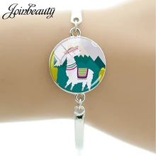 JOINBEAUTY Альпака кактус браслет с фото Прекрасный мультфильм животных Белый Альпака круглый стеклянный кабошон для женщин Рождественский подарок YT39