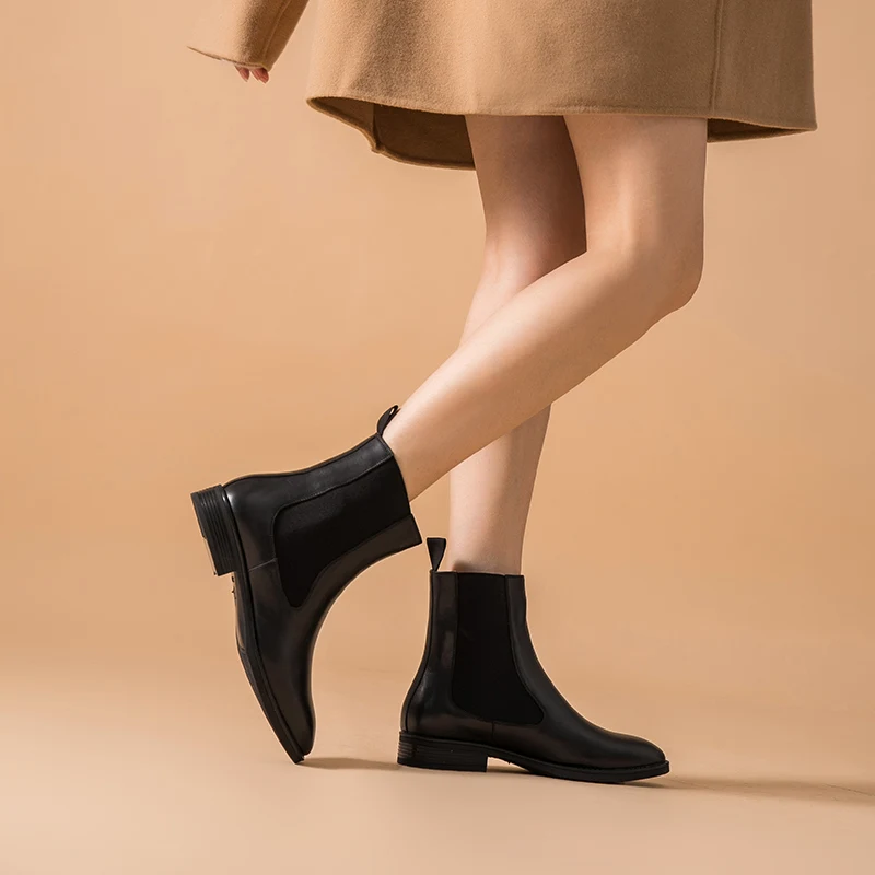 Najtaniej BeauToday chelsea boots kobiety Brand New prawdziwa skóra cielęca okrągły nosek kostki Bootie jesień zima buty Handmade 03608