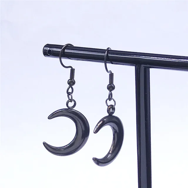 Gothic Moon Earrings – Black Alloy Moon Drop Dangle Earrings, Witch Celestial Jewelry For Women - View #5