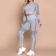 Hot Women Yoga Set Mesh Yoga T shirt Workout Pants Gym Set HighWaist Pants  Gym Clothes Fitness Tracksuit Workout Set Femme