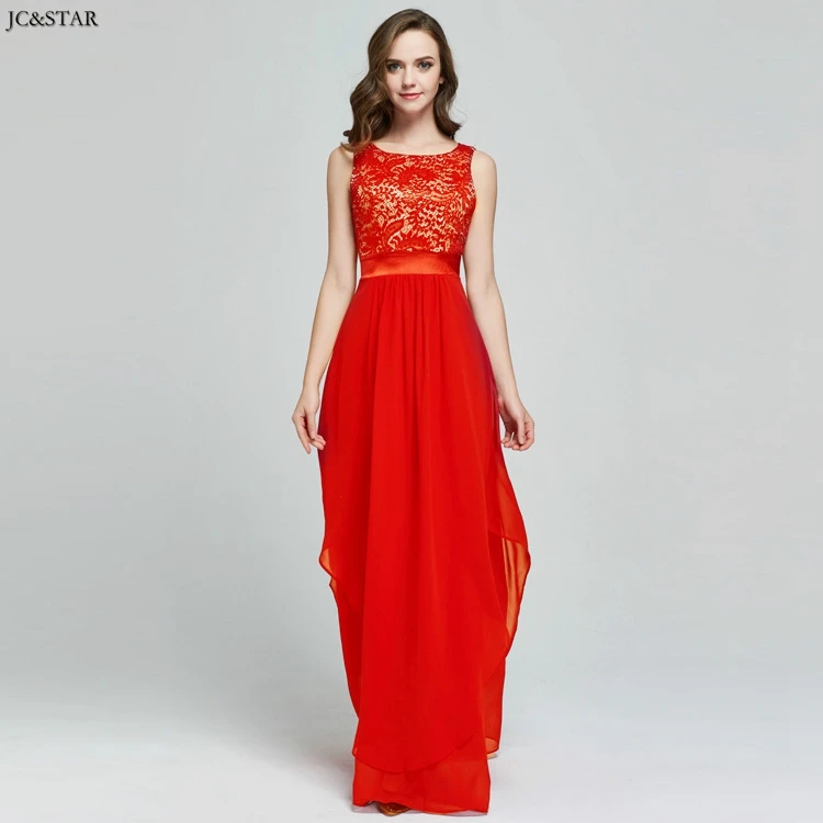 Красный Vestidos de fiesta de noche, новинка, кружевное шифоновое ТРАПЕЦИЕВИДНОЕ красное платье подружки невесты, длинное платье, недорогое свадебное платье для гостей - Цвет: Красный