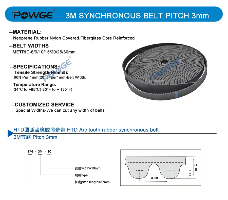 POWGE High torque HTD 3M open Synchronous timing belt width 6/9/10/15/20mm  length 5M/10M/50M Neoprene Rubber HTD3M Pulley CNC|rubber belt drive|belts  with no bucklesrubber hood - AliExpress
