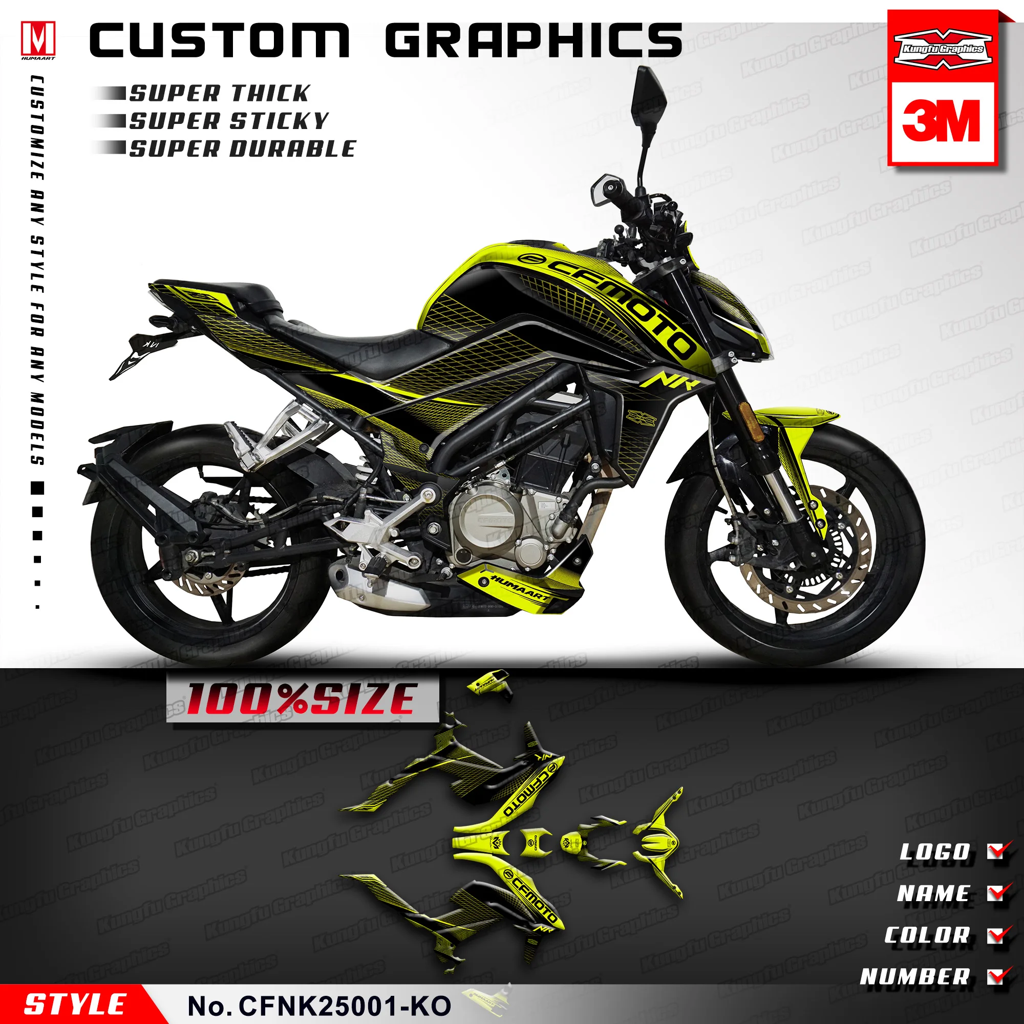 KUNGFU графика мотоцикл наклейка комплект винил клей стикеры автомобиля обертывания для CFMOTO 250 NK 250NK NK250, желтый