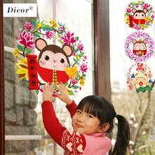 Китайский год, наклейка на окно знак зодиака Милая мышка мультяшная Наклейка на стену украшение фестиваль декор для окна магазина наклейка новогодние наклейки на окна наклейки на стену наклейки