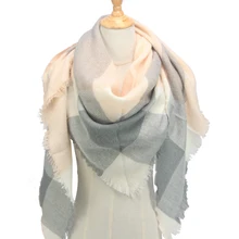 Женский треугольный зимний шарф клетчатый теплый кашемировый шарф женские шали пашмины Бандана шейный шарф для дам