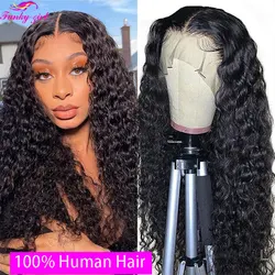 FG T Part Transparent Lace Front Water Wave Wig For Black Women Natural Pre Plucked Brazilian Hair 150% Density Human Hair Wig