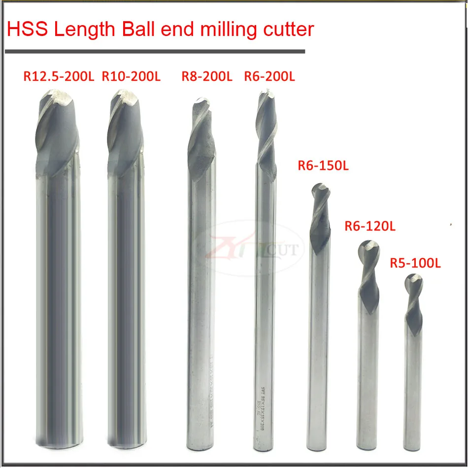 

R3 R4 R5 R6 R8 R10 R12.5 HSS 2 Flute Ball notes end mills,High Speed Steel Lengthened Ball Cutter