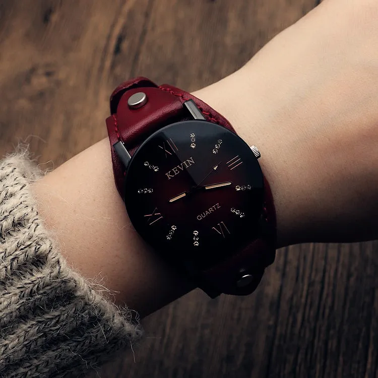 

Man-made Diamond Ladies' Watch Europe And America Girl'S Retro Leather Strap Watch Versatile Quartz Watch Fashion WOMEN'S Watch