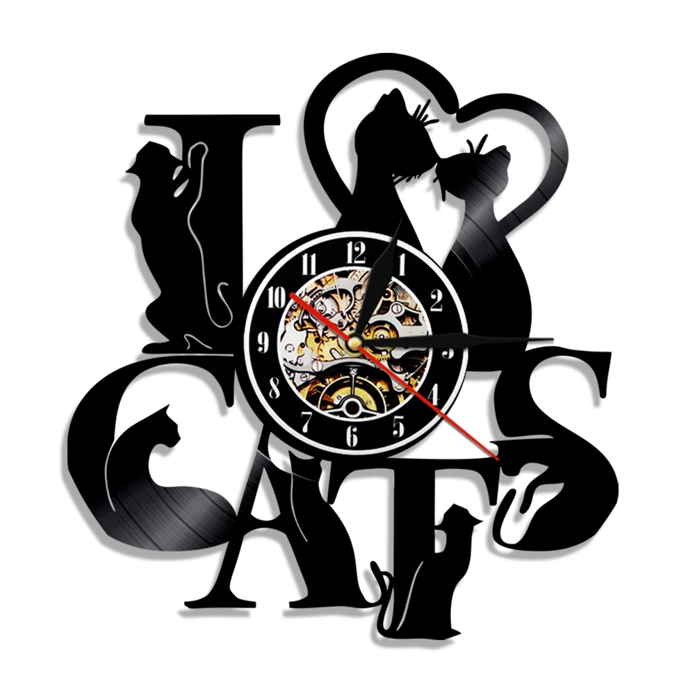 Gatti Orologio Da Parete In Vinile Orologio Da Parete Gattino Gattino Orologio Retrò Nero Simpatici Gatti Orologi Da Appendere 3D Per Negozio Di Anima