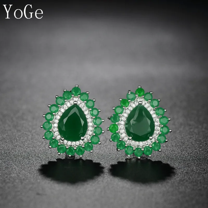 

YoGe statement Jewellery, E7288 Fashion AAA CZ green stones pearl cut waterdrop stud earrings ,women's accessaries