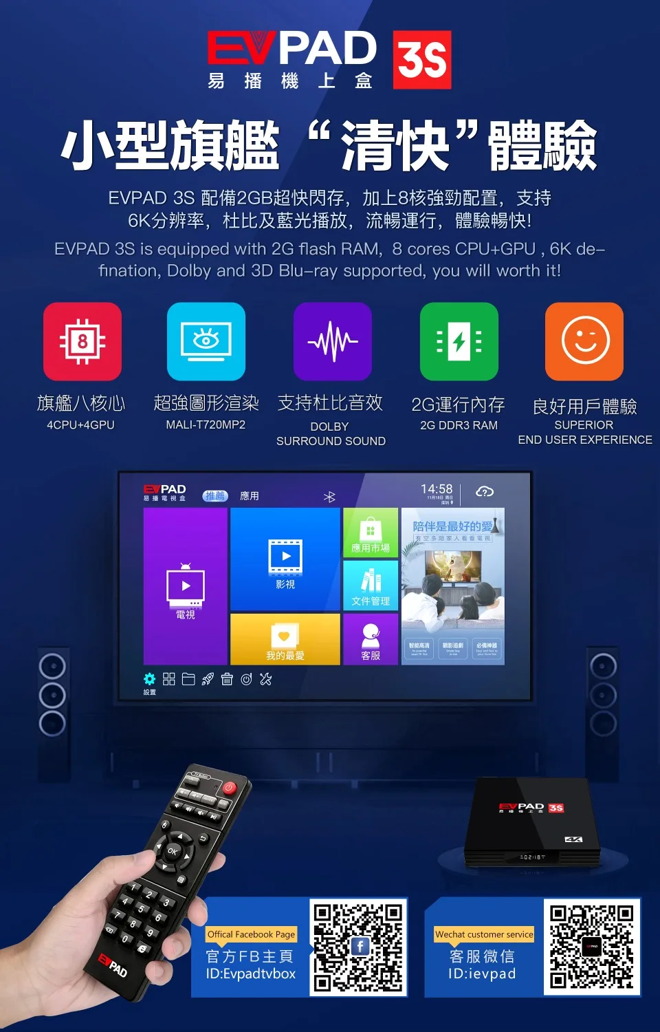 Evpad3s Evpad 3s new version 2 G DDR3+ 8G EMMC 8 Core HDMI 2.0 4K 1080P Bluetooth Android TV Box with free gift