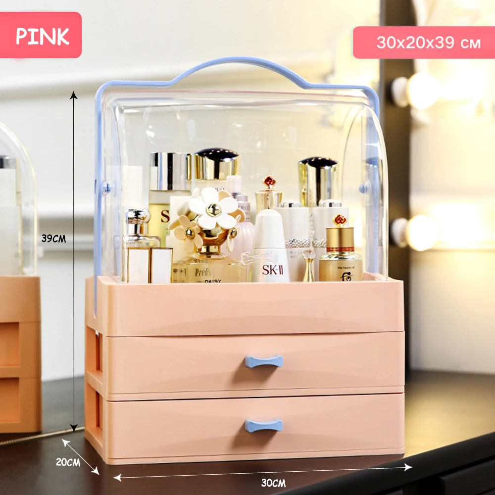 pink Настольный ящик для хранения косметики, контейнер, держатель для кистей, органайзер для ювелирных изделий, Многофункциональный пластиковый косметический Органайзер - Цвет: pink