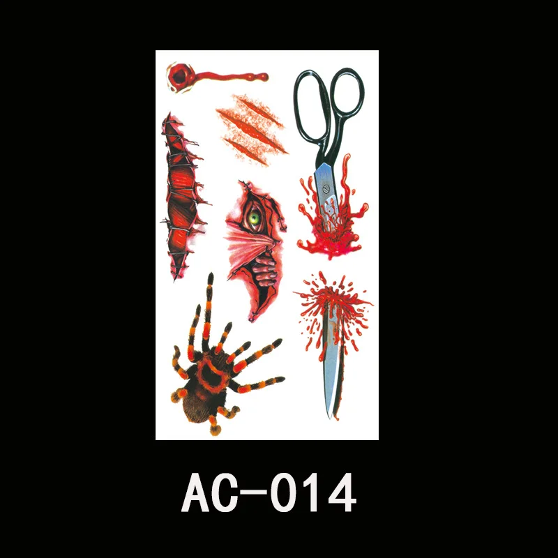 Tatuaggi Halloween (6 Fogli), Tatuaggi Cicatrici, Adesivi Viso Zombie per Trucco, Finto Sangue e Croste,Accessori Costume Speciali (Grandi