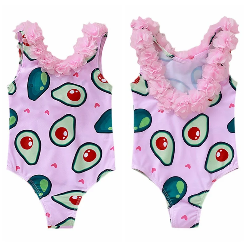 

Kids Baby Girls Rompers Cute Petal Avocado Print Sleeveless Swimsuit