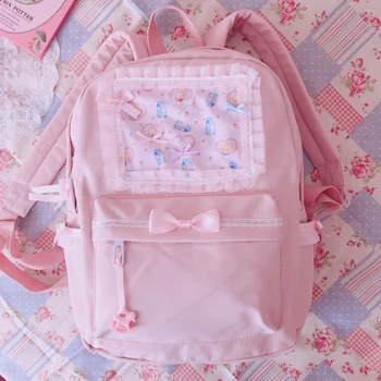 

Origional Japanese-style SOFT Girl GIRL'S Pink Cute Lace Bow Lolita Nylon Backpack School Bag