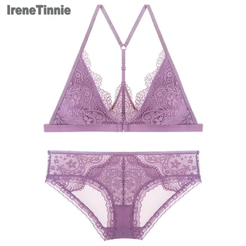 

Irene Tinnie Sexy Bra Set with Beautiful Back Triangle Cup Without Rims Bra Lace Slim Front Button Underwear Set
