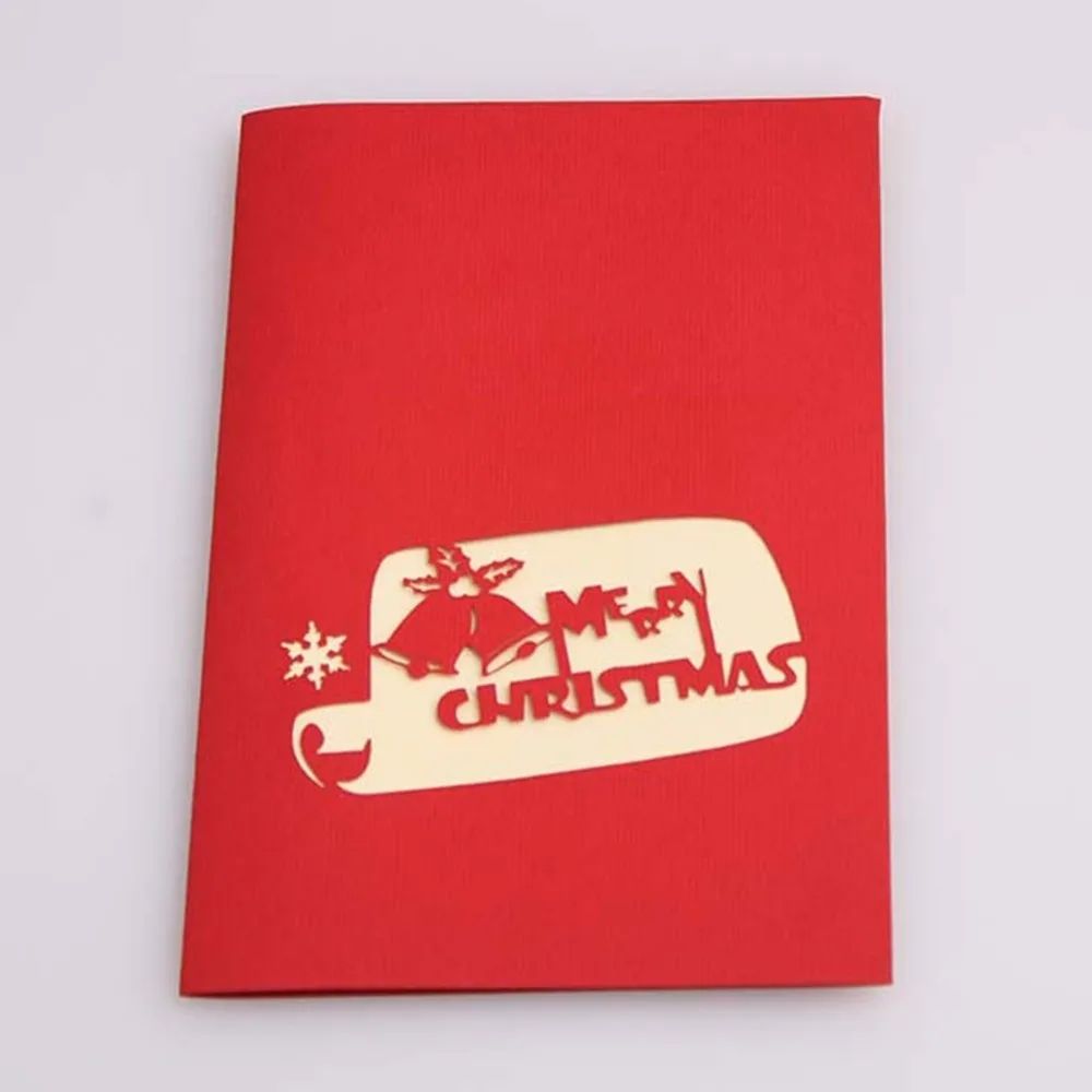 1Pc Christmas Card 3D Pop Up Cards Merry Christmas Winter Holiday Greeting Cards Gifts Christmas Bell Shape Gift Card