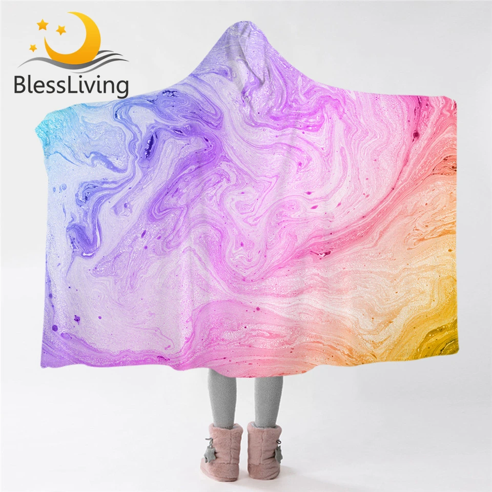 Blessliving Colorful Marble Hooded Blanket Pastel Pink Blue Purple Sherpa Fleece Throw Blanket For Adults Kids Wearable Blanket Blankets Aliexpress