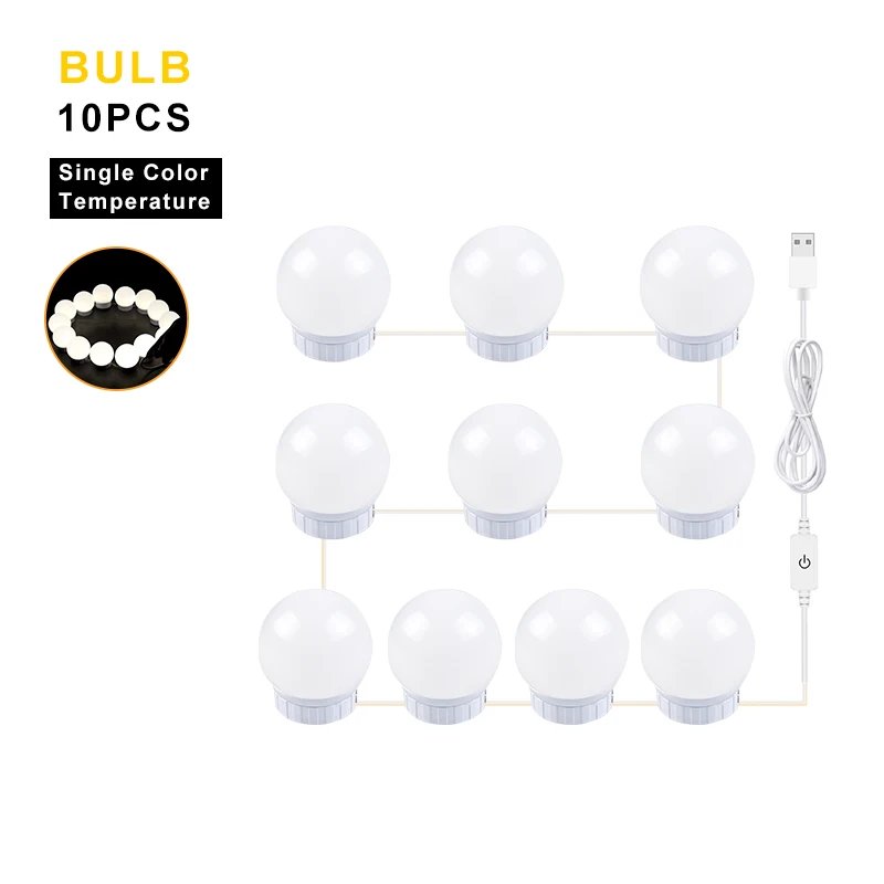 1 color 10 bulbs USB 5V макияж зеркало светильник косметическое зеркало, лампа сенсорный Сенсор Плавная затемнения настенный светильник 2/6/10/14 лампы для туалетного столика крытый деко - Испускаемый цвет: 1 color 10 bulbs