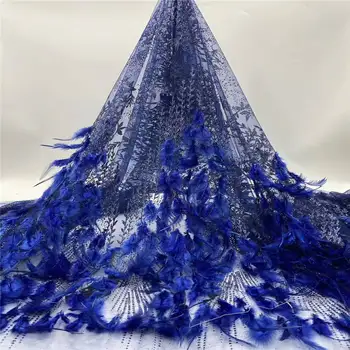 

African 3D Feather Lace Fabric 2020 Blue African French Lace Fabric High Quality Nigerian Embroidery Tulle French Lace