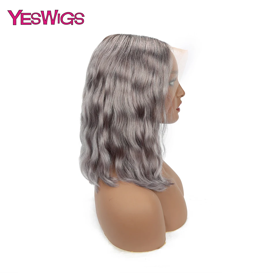lace frontal human hair wigs ombre gray colored natural hair wet and wavy hair bob short lace front wigs  (1)