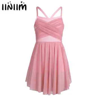 

Kids Girls Glittery Tutu Dancewear Mesh Spaghetti Straps Ballerina Latin Skating Dance wear Costumes Gymnastics Leotard Dress